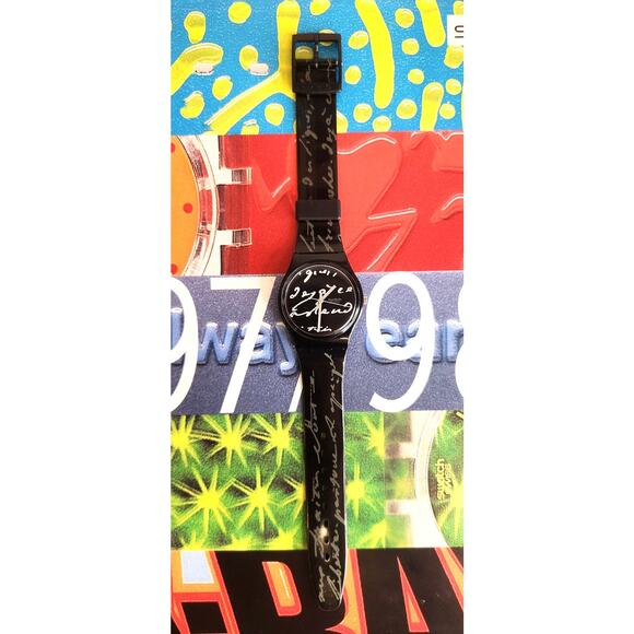 Swatch watch WHITE WRITING GB165 1995 Standard Gents Designed by Jennifer Morla - Picture 2 of 7